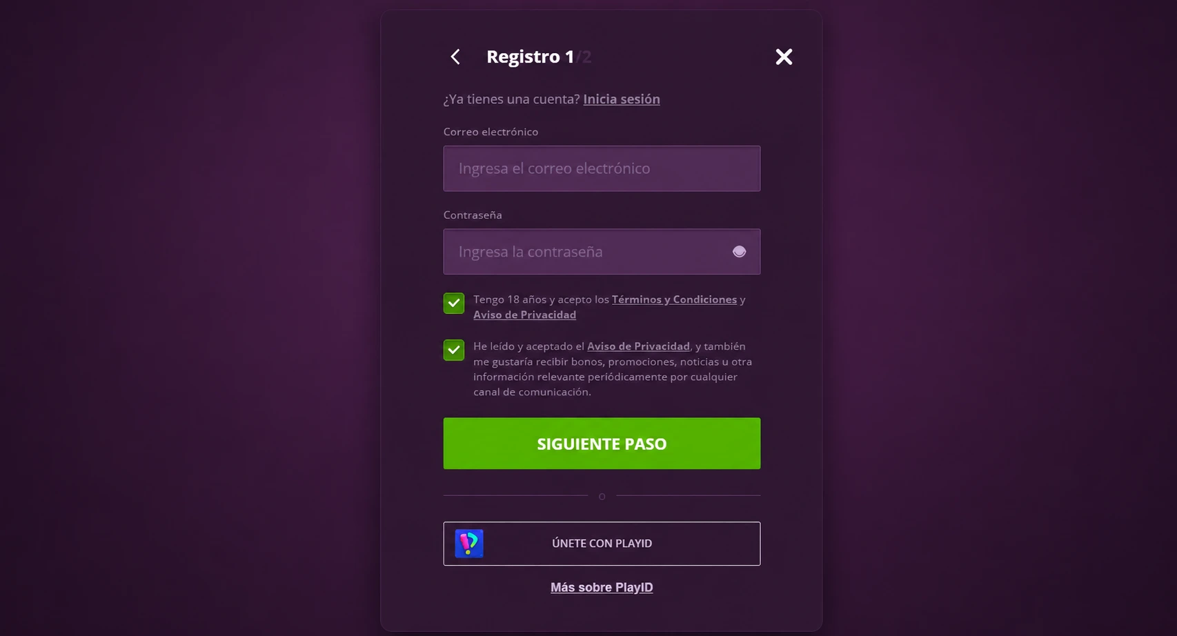 Malina Casino Registration Step 1